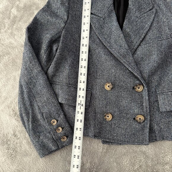 Free People Tailored Heritage Double Breasted Blazer Blue SMALL Herringbone - Picture 4 of 6